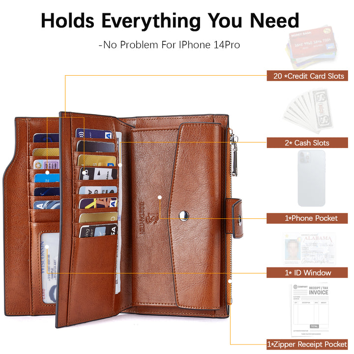 Lnna Genuine Leather RFID Wallets With Checkbooks - Cash Clutch