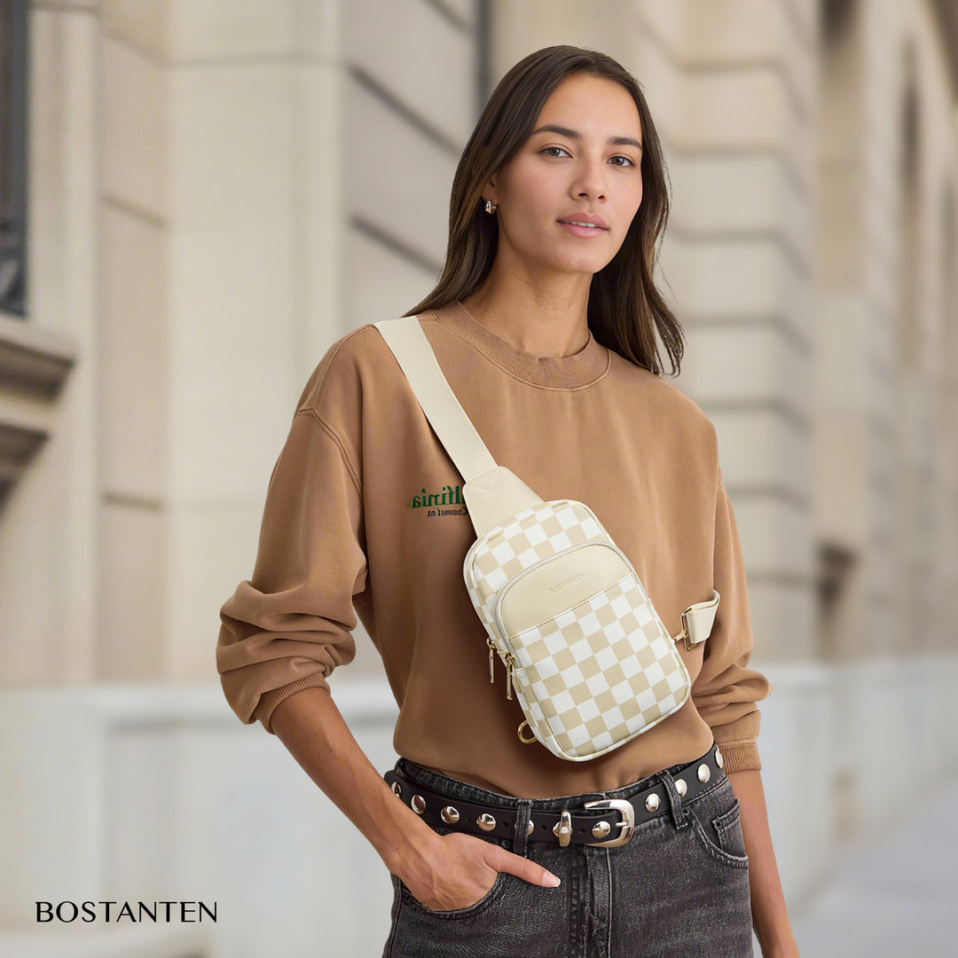 Aurora Chevron Quilted Embroidered Strap Sling Bag