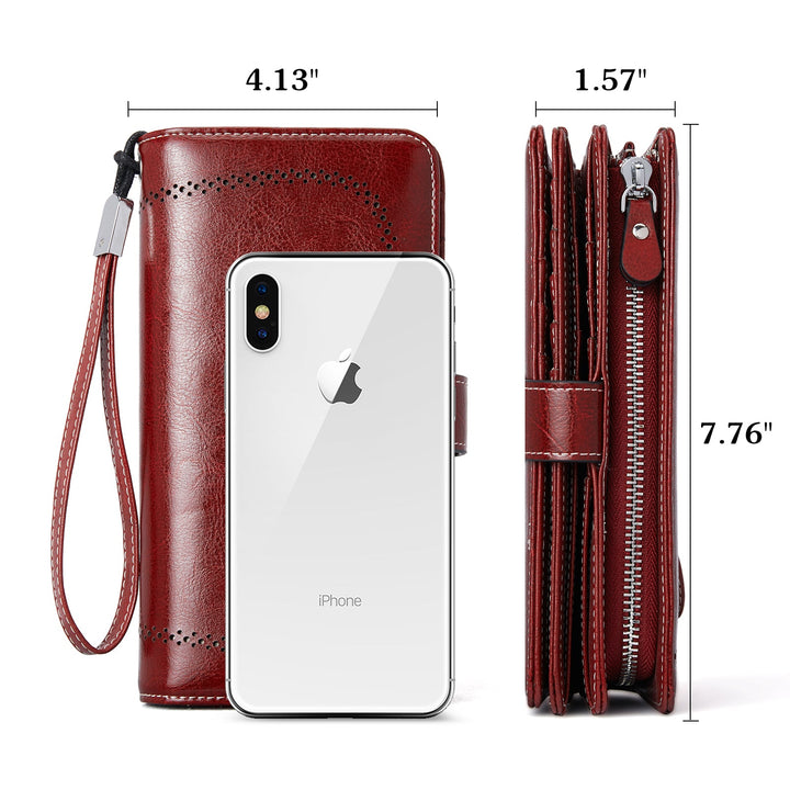 Lomy Leather Wallet For Women With Wristlet - Red