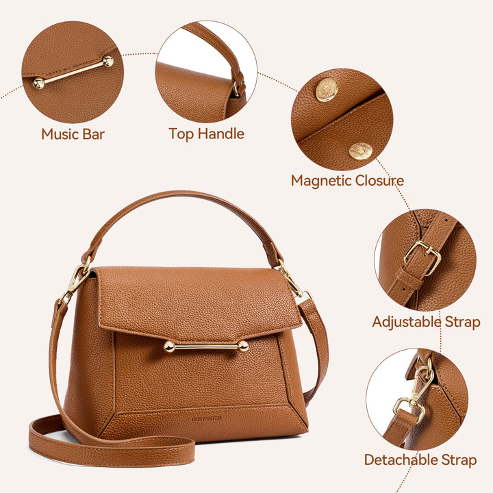 Nevin Small Top Handle Leather Crossbody Satchel with Flap