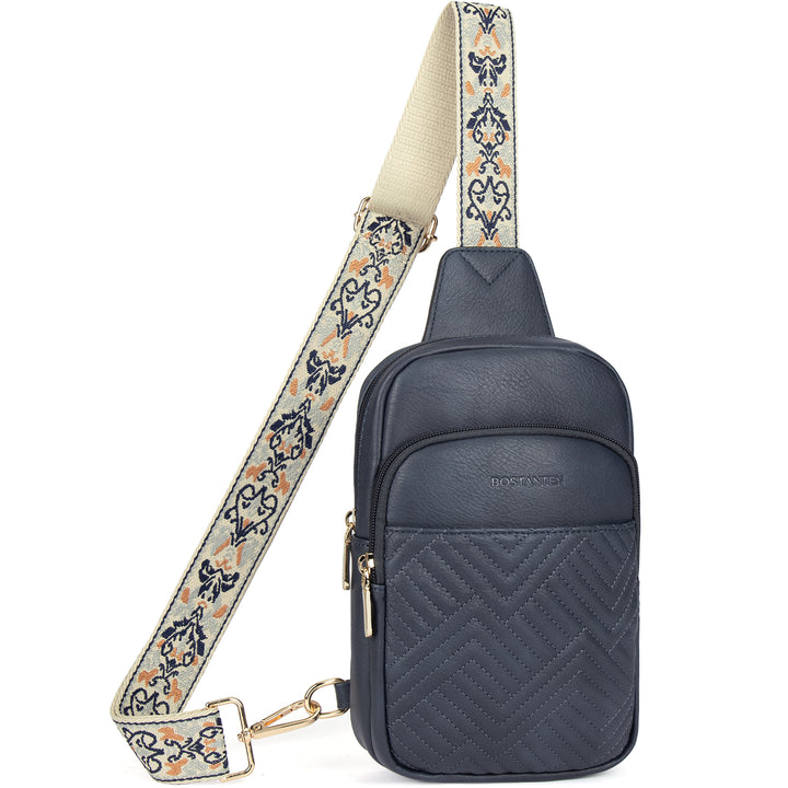 Aurora Chevron Quilted Embroidered Strap Sling Bag