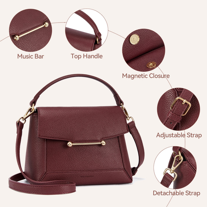 Nevin Small Top Handle Leather Crossbody Satchel with Flap