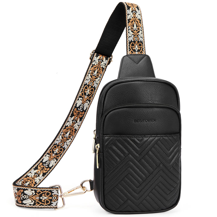 Aurora Chevron Quilted Embroidered Strap Sling Bag
