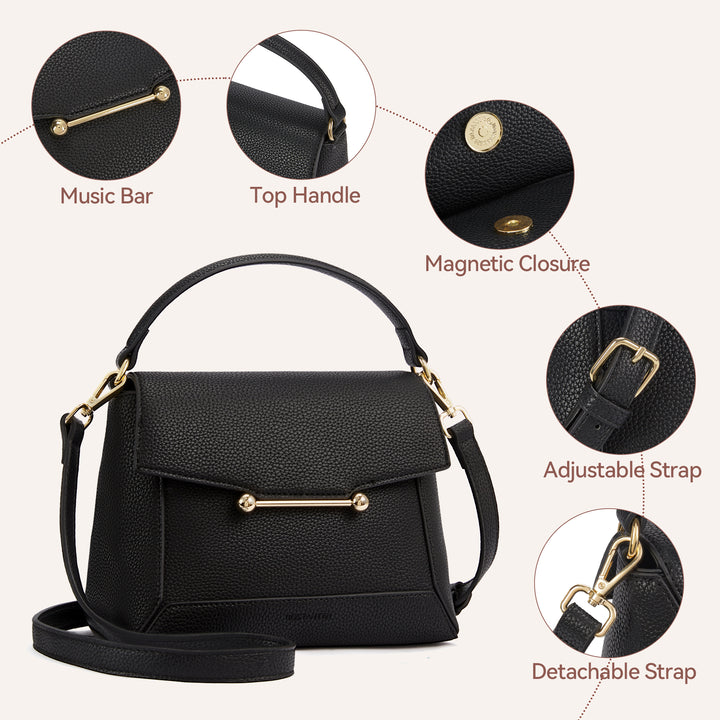 Nevin Small Top Handle Leather Crossbody Satchel with Flap