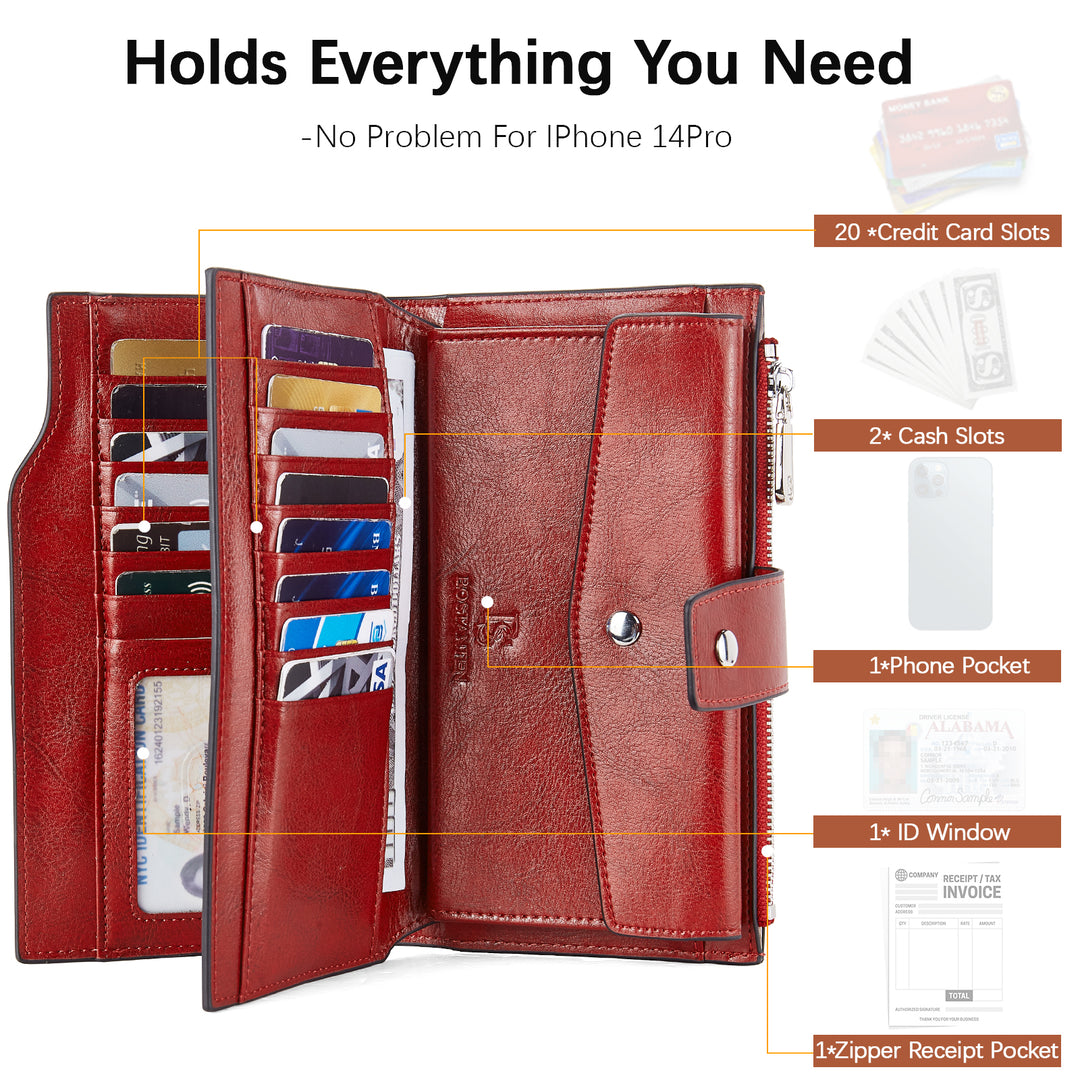 Lnna Genuine Leather RFID Wallets With Checkbooks - Cash Clutch