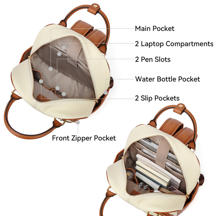 Smart Genuine Leather Laptop Backpack with Expandable Bottle Pocket