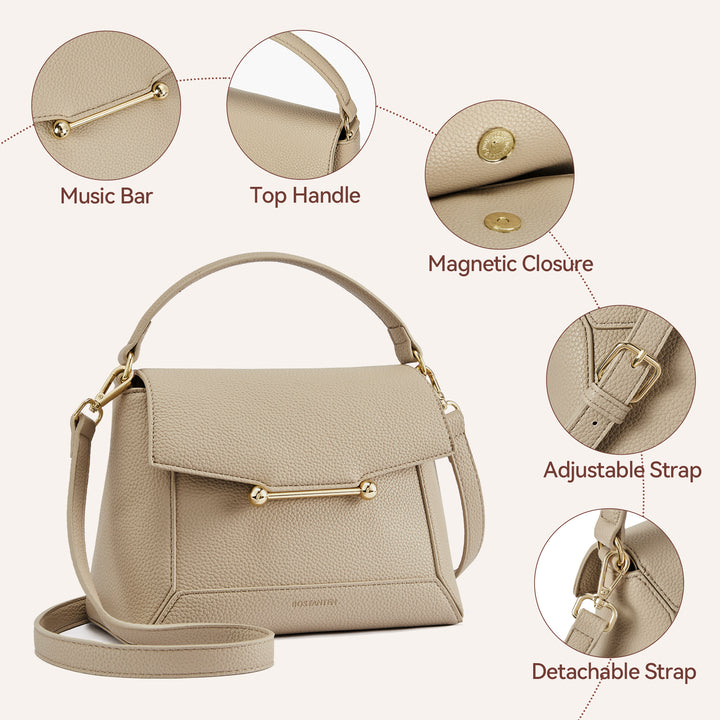 Nevin Small Top Handle Leather Crossbody Satchel with Flap