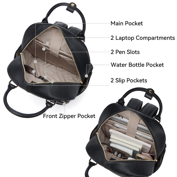 Smart Genuine Leather Laptop Backpack with Expandable Bottle Pocket