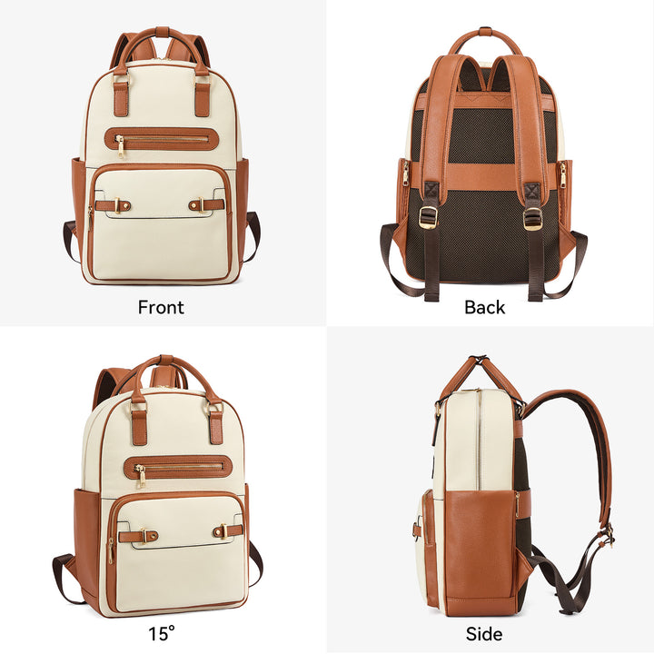 Smart Genuine Leather Laptop Backpack with Expandable Bottle Pocket