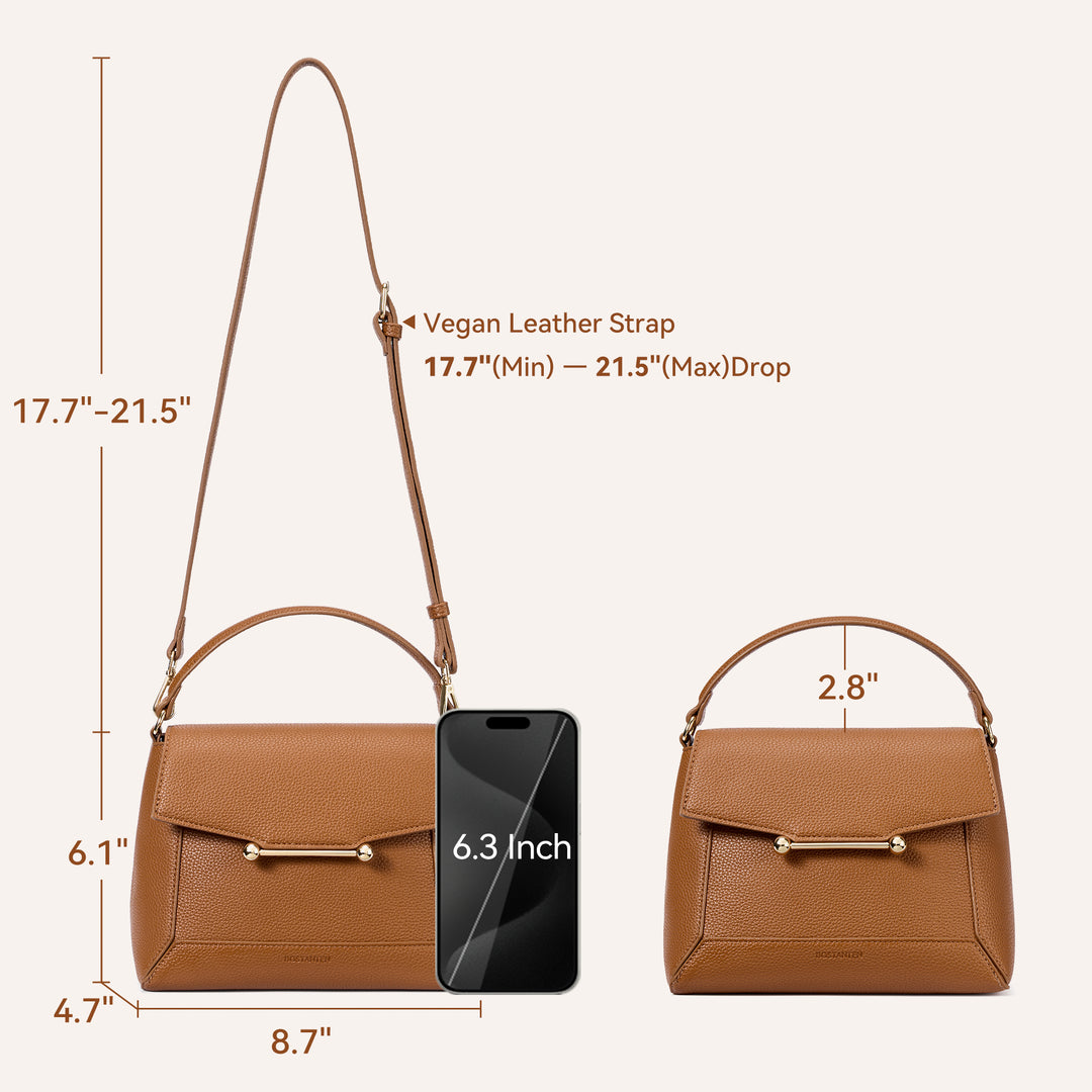 Nevin Small Top Handle Leather Crossbody Satchel with Flap