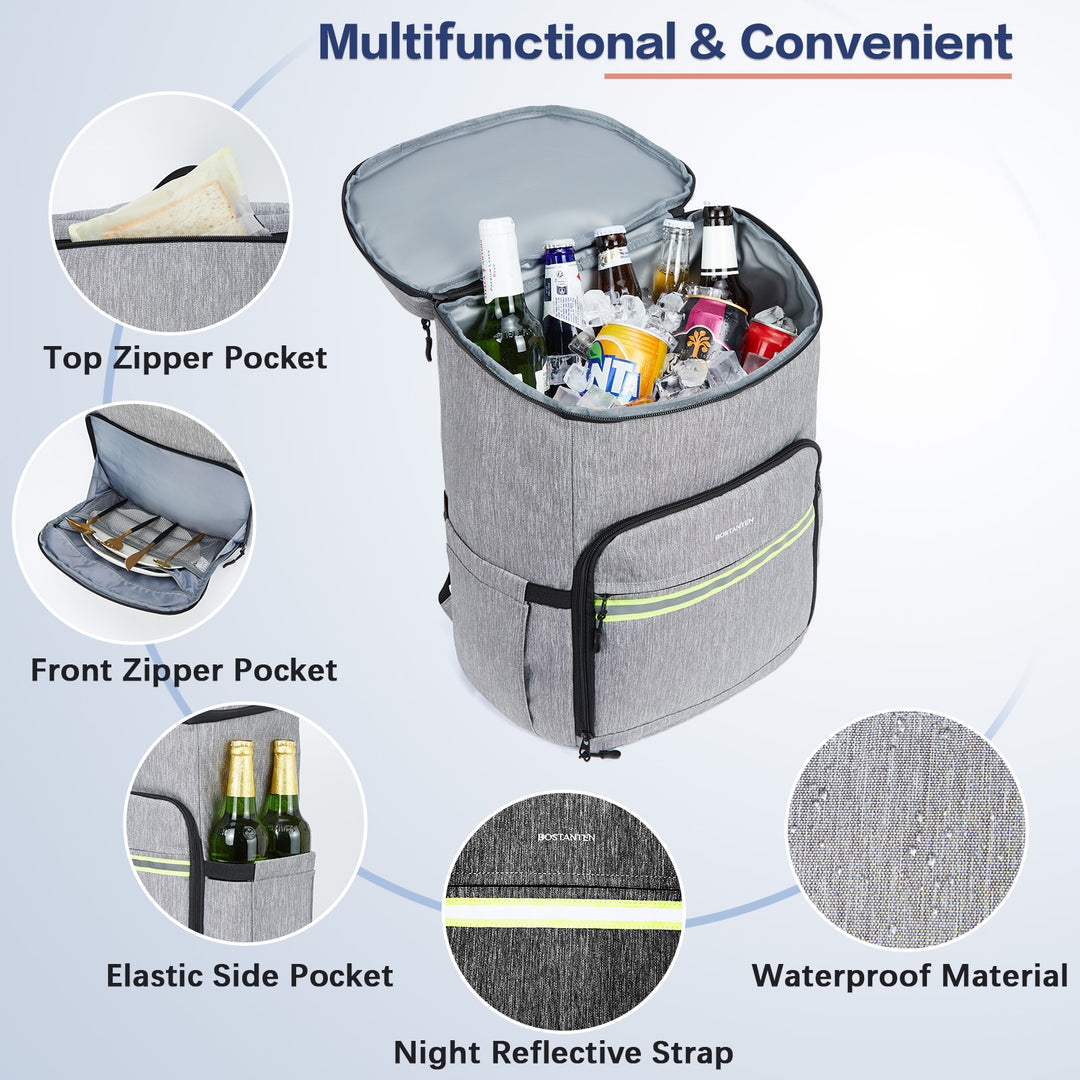 Backpack Cooler - 30 Cans Leakproof Insulated Cooler Backpack with Trolley Sleeve, Lightweight Soft Cooler Bag