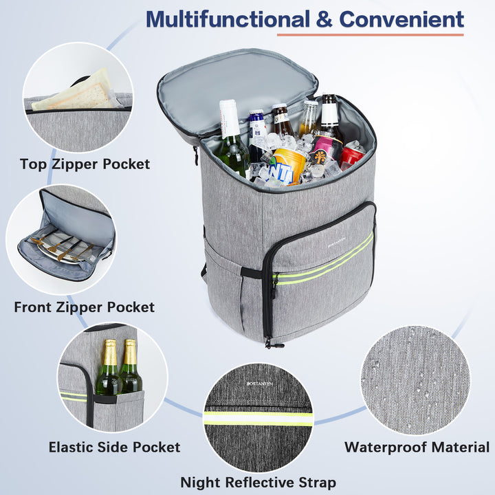 Backpack Cooler - 30 Cans Leakproof Insulated Cooler Backpack with Trolley Sleeve, Lightweight Soft Cooler Bag