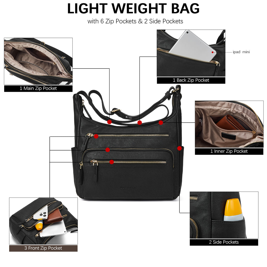 Evelyn Multi Pocket Shoulder Hobo Bag