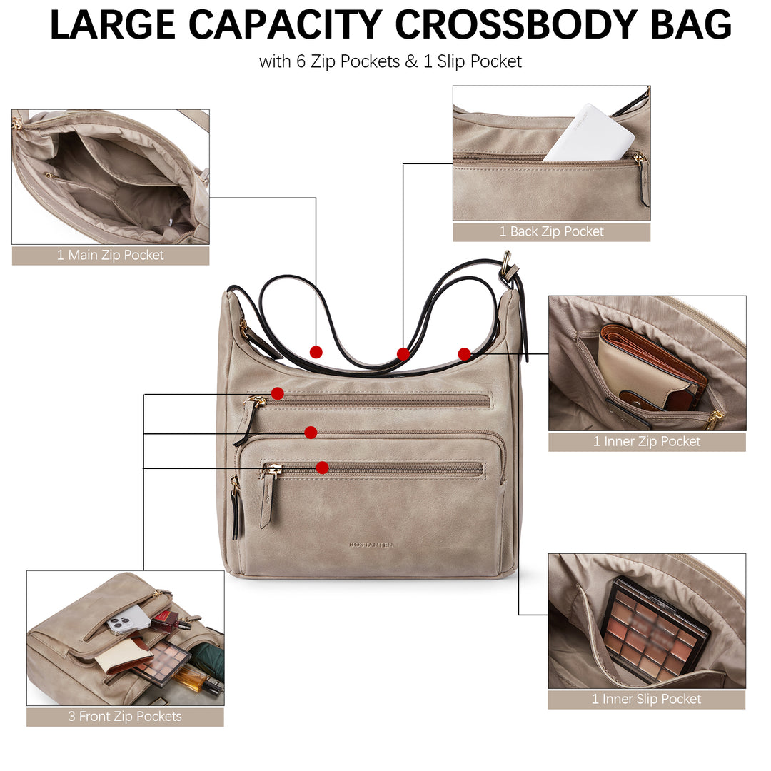 Evelyn Multi Pocket Shoulder Hobo Bag