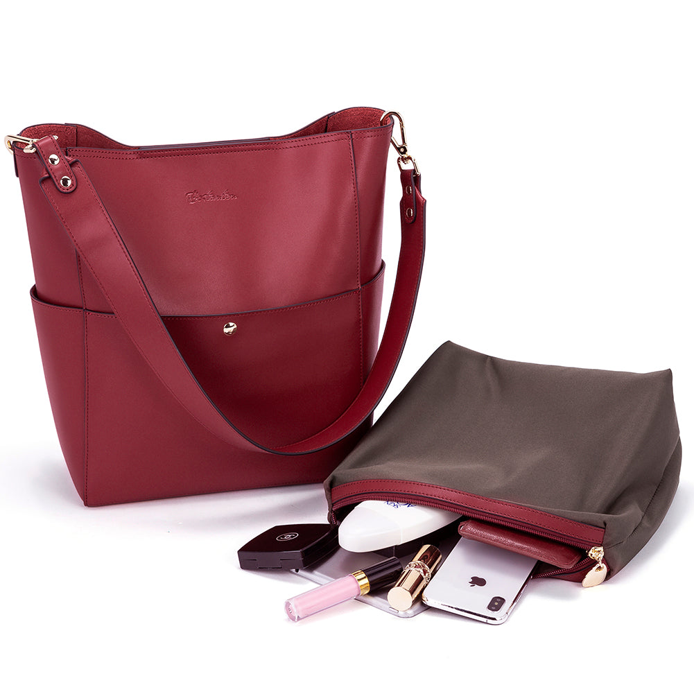 Lotty Genuine Leather Bucket Bag With 2 Shoulder Straps