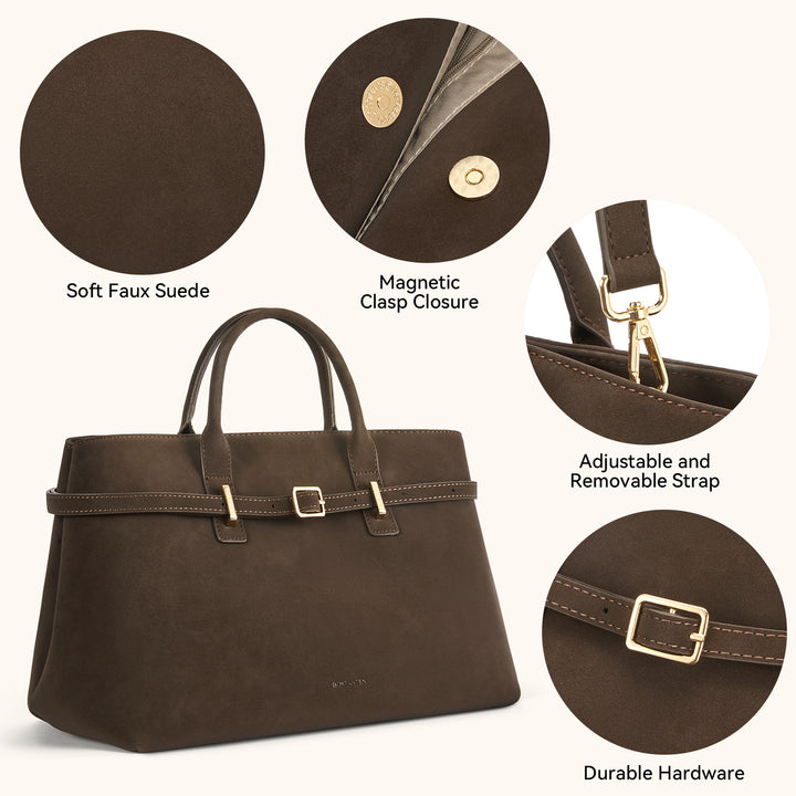 Claire Elegant Suede Top Handle Tote Handbag — DIY-able Outer Belt