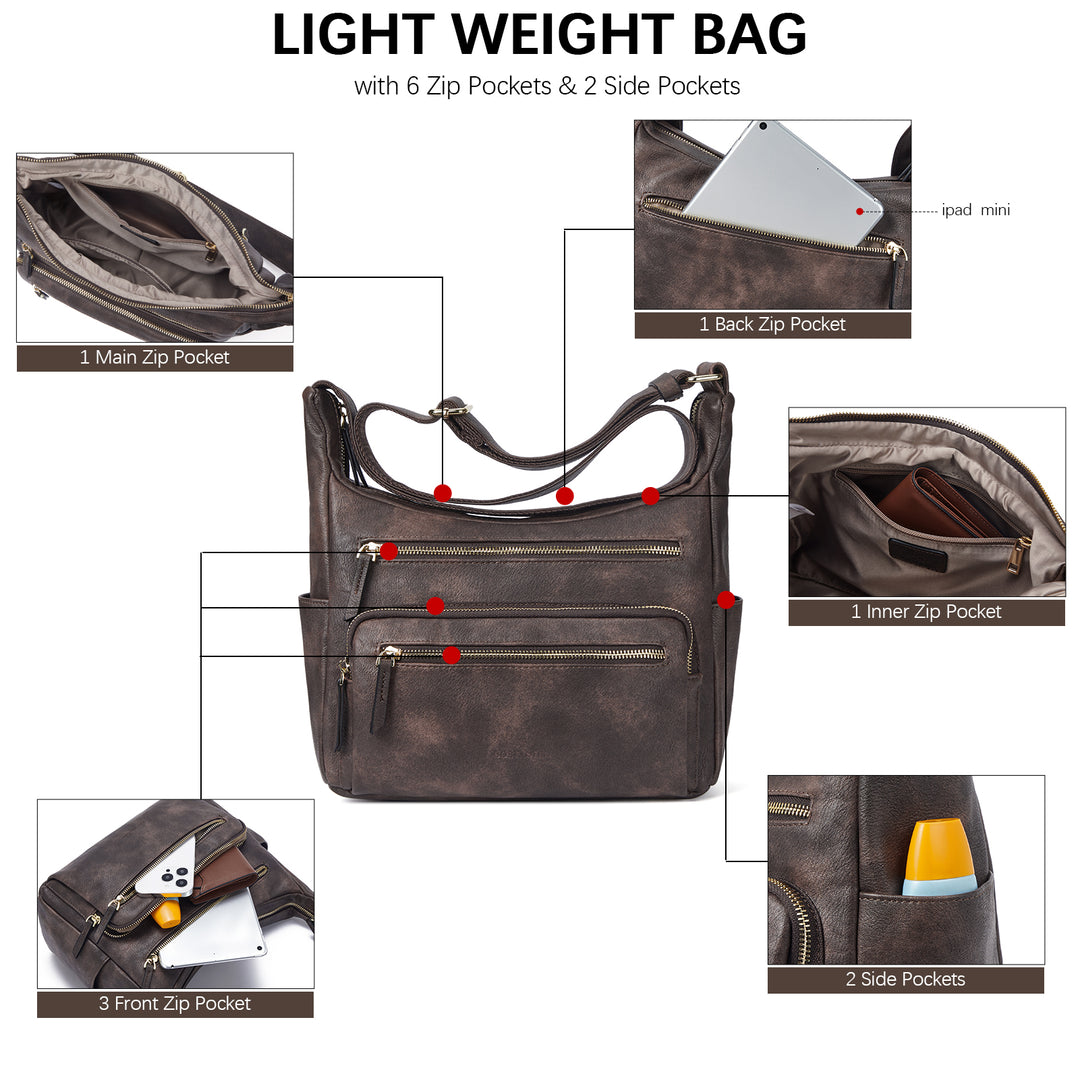 Evelyn Multi Pocket Shoulder Hobo Bag