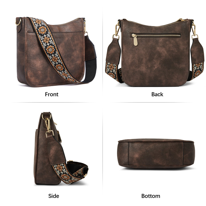 Lotty Floral Embroidered Leather Tote with Shoulder Strap