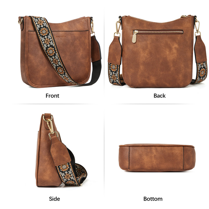 Lotty Floral Embroidered Leather Tote with Shoulder Strap
