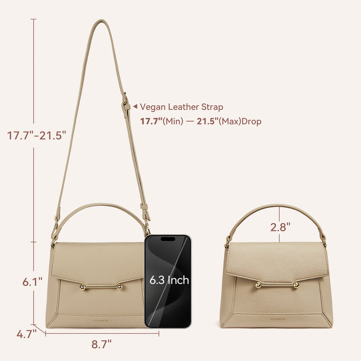Nevin Small Top Handle Leather Crossbody Satchel with Flap