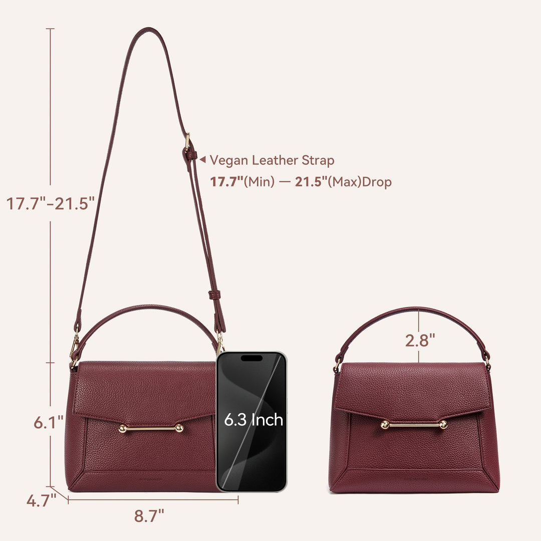 Nevin Small Top Handle Leather Crossbody Satchel with Flap