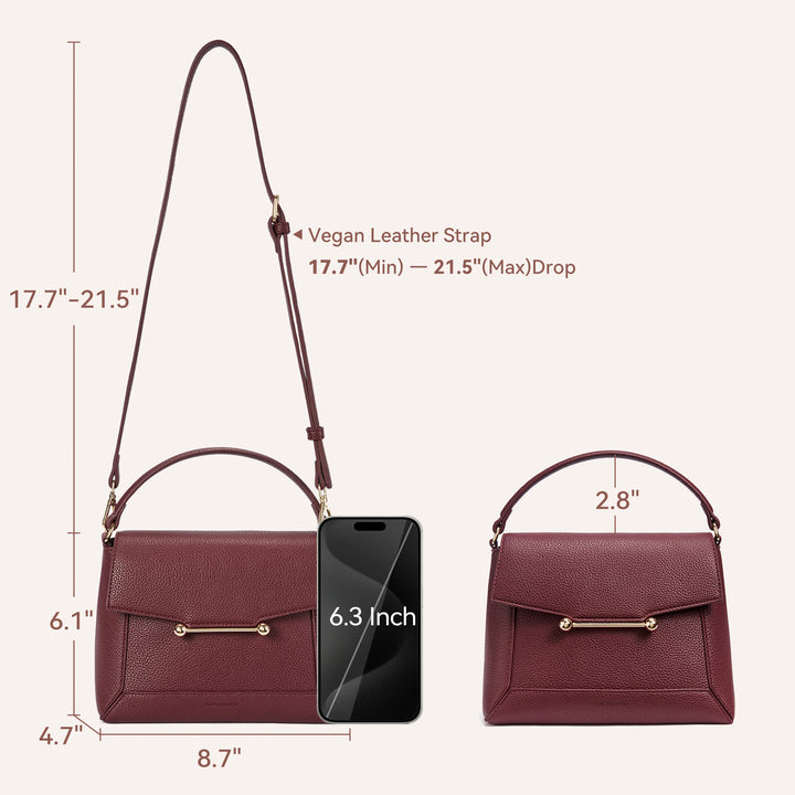 Nevin Small Top Handle Leather Crossbody Satchel with Flap