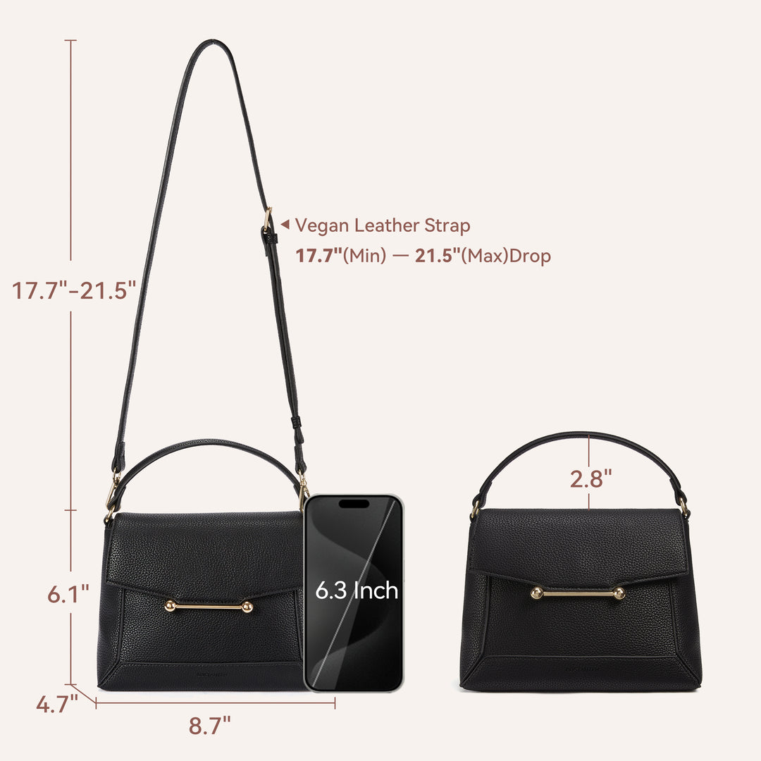 Nevin Small Top Handle Leather Crossbody Satchel with Flap