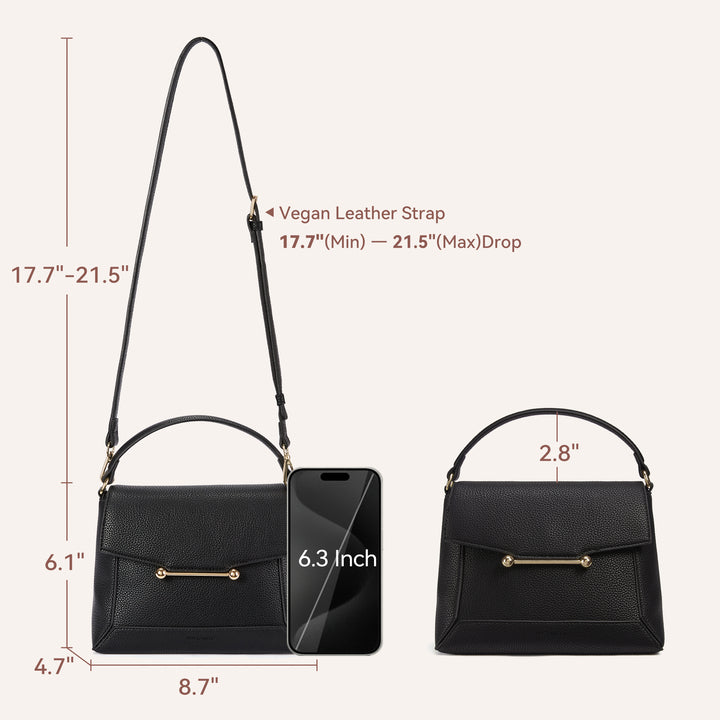 Nevin Small Top Handle Leather Crossbody Satchel with Flap