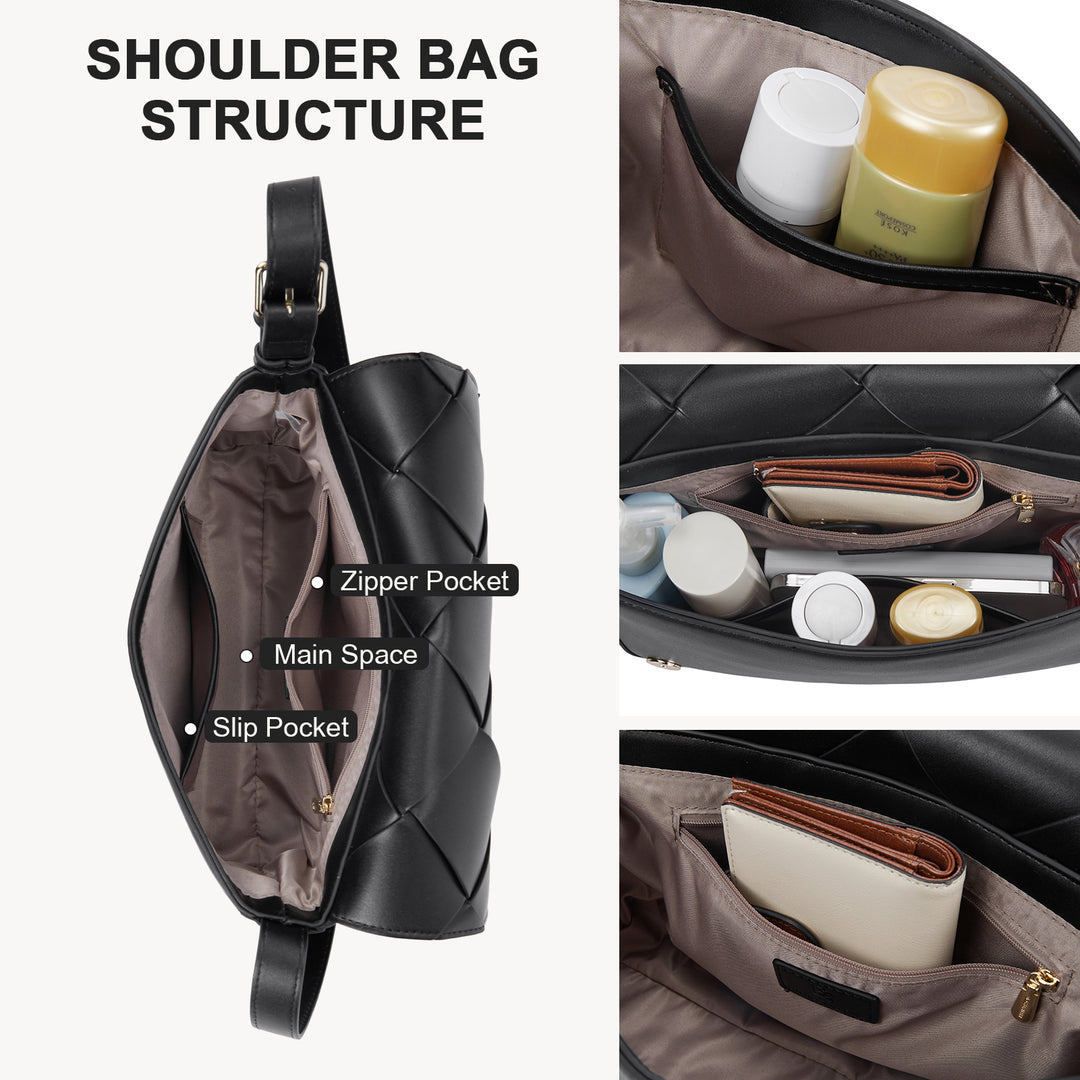 KWELI Lässige, schwarze, gewebte Handtasche 