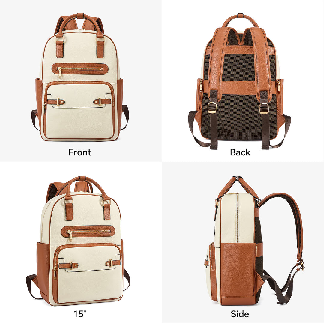 Smart Genuine Leather Laptop Backpack — Expandable Bottle Pocket