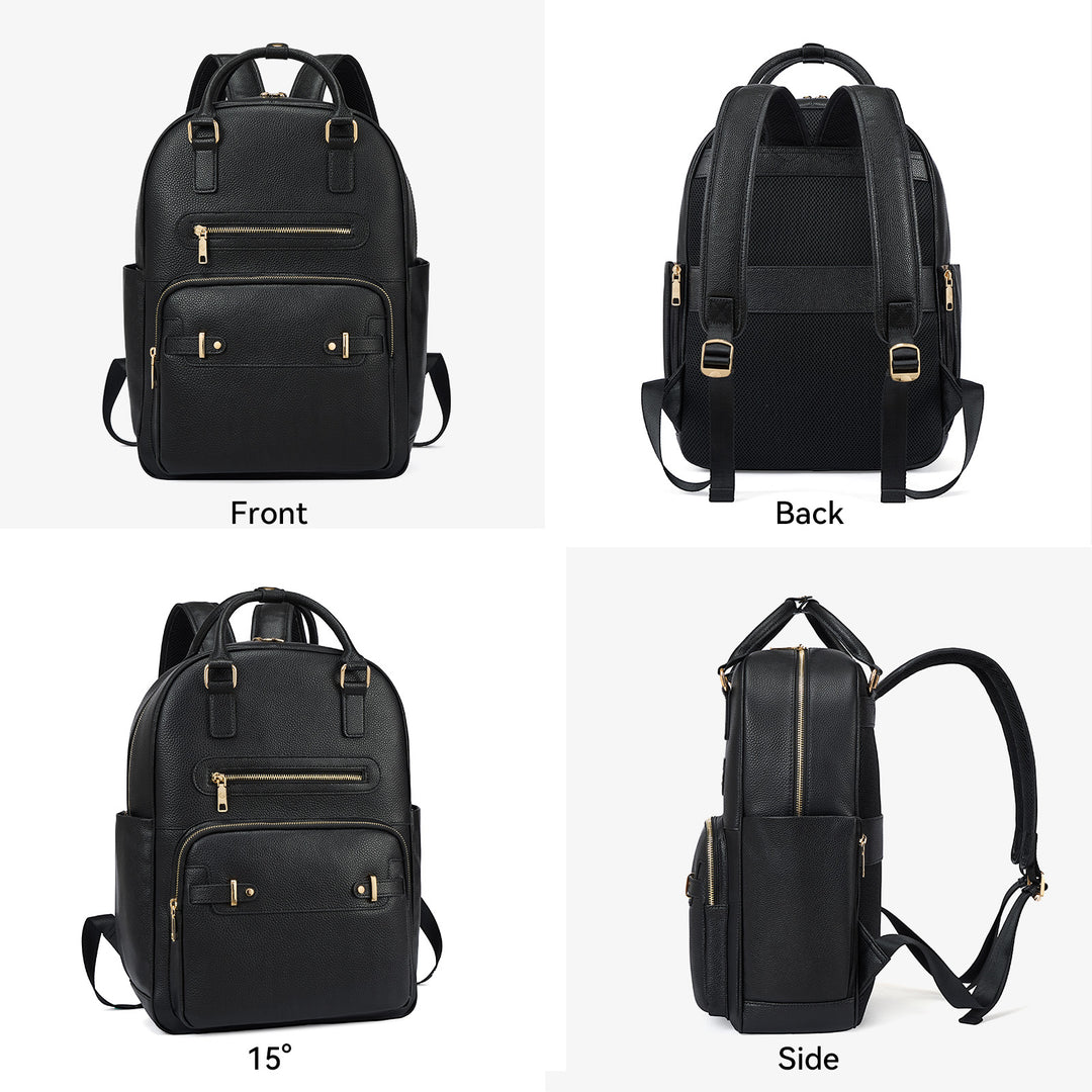 Smart Genuine Leather Laptop Backpack — Expandable Bottle Pocket