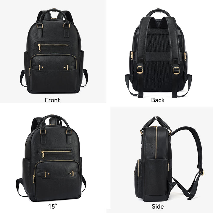 Smart Genuine Leather Laptop Backpack — Expandable Bottle Pocket