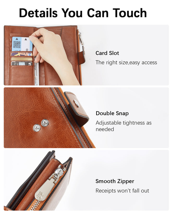 Lnna Genuine Leather RFID Wallets With Checkbooks - Cash Clutch