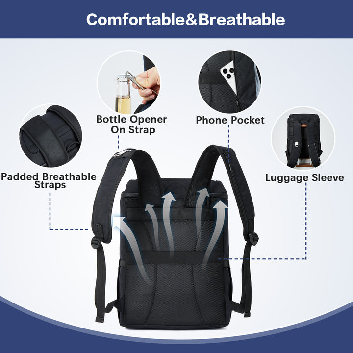 Backpack Cooler - 30 Cans Leakproof Insulated Cooler Backpack with Trolley Sleeve, Lightweight Soft Cooler Bag