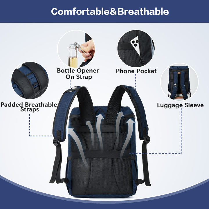 Backpack Cooler - 30 Cans Leakproof Insulated Cooler Backpack with Trolley Sleeve, Lightweight Soft Cooler Bag