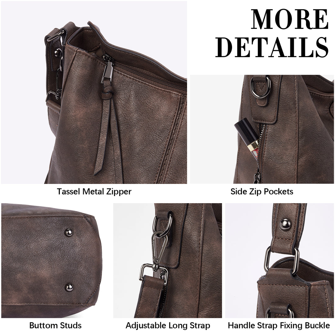 Kweli Large Stitch Detail Vegan Lether Hobo Bag