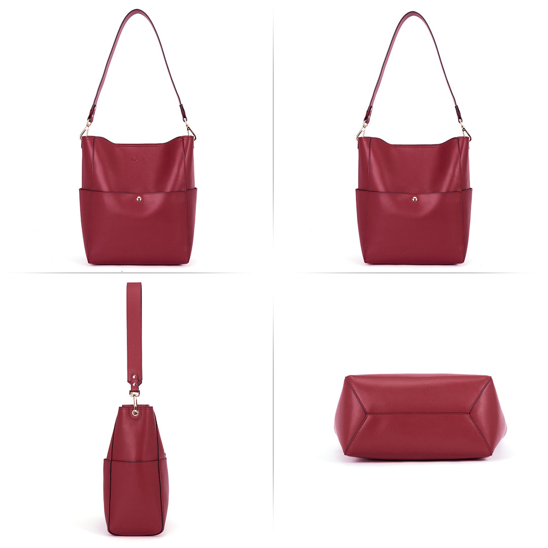 Lotty Genuine Leather Bucket Bag With 2 Shoulder Straps