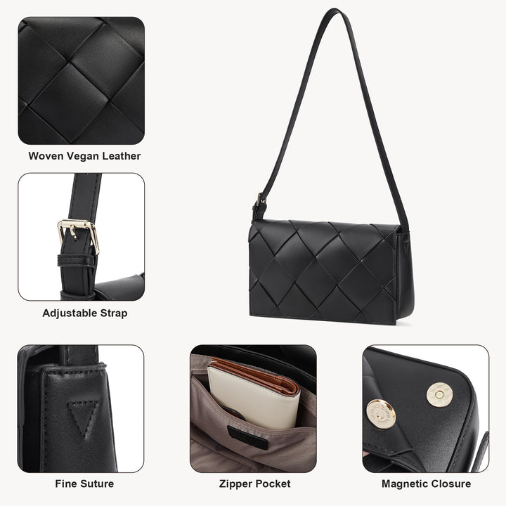 KWELI Lässige, schwarze, gewebte Handtasche 