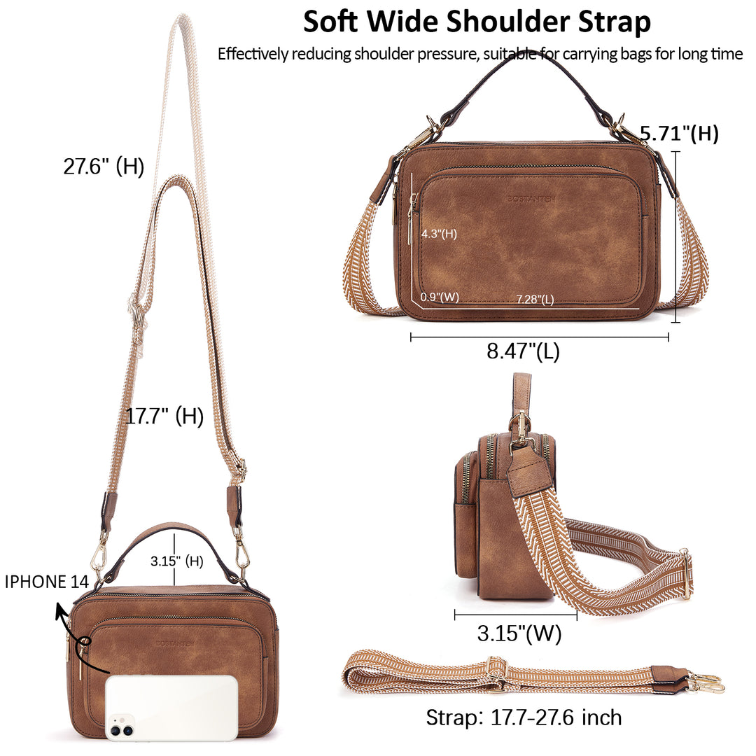 Crossbody Bags for Women Vegan Leather Purse Shoulder Handbags with Wide Strap