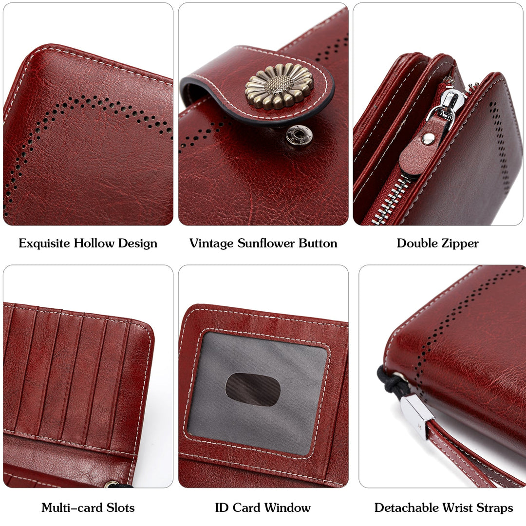 Lomy Leather Wallet For Women With Wristlet - Red