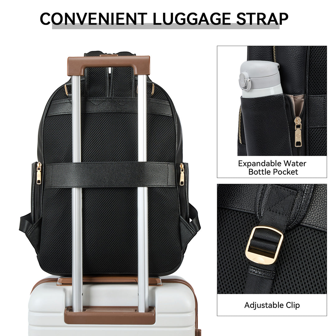 Smart Genuine Leather Laptop Backpack — Expandable Bottle Pocket