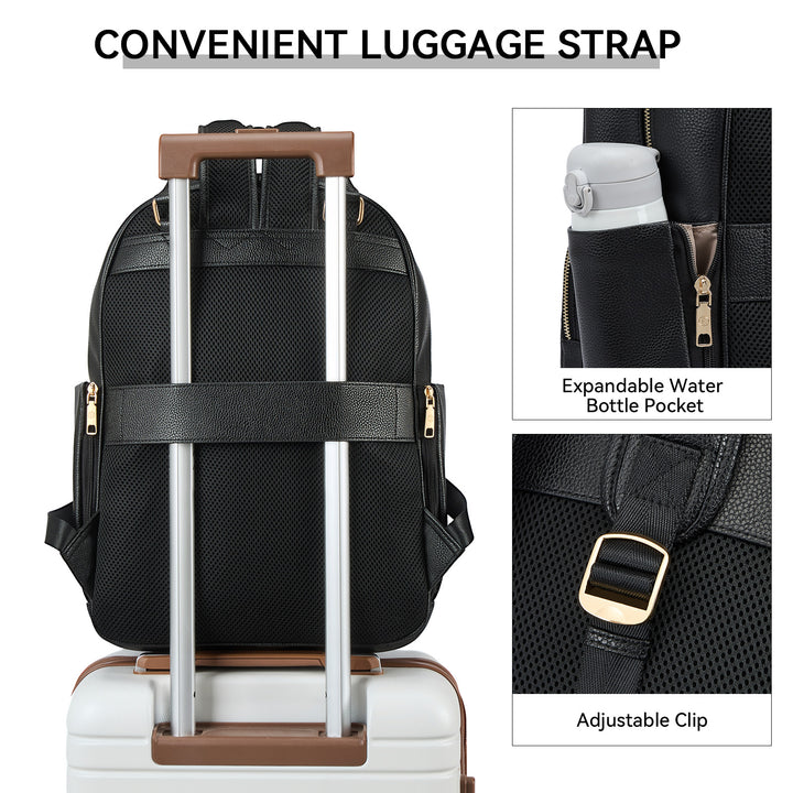 Smart Genuine Leather Laptop Backpack — Expandable Bottle Pocket