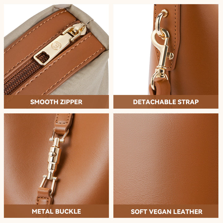 Lotty Soft Leather Chic Bucket Bag — Brown