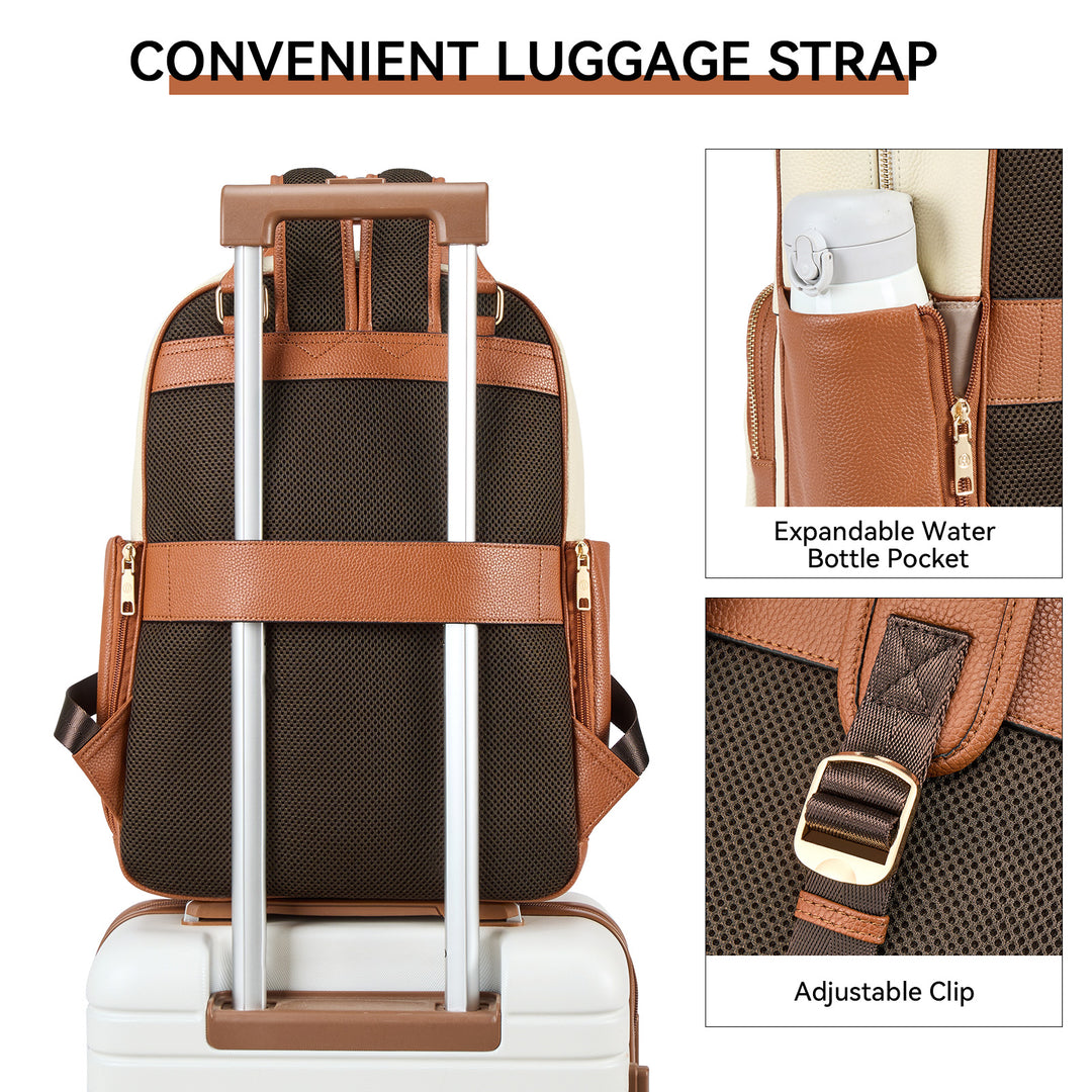 Smart Genuine Leather Laptop Backpack with Expandable Bottle Pocket