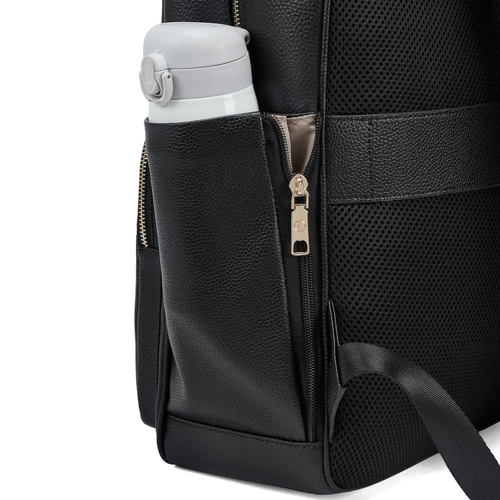 Smart Genuine Leather Laptop Backpack with Expandable Bottle Pocket