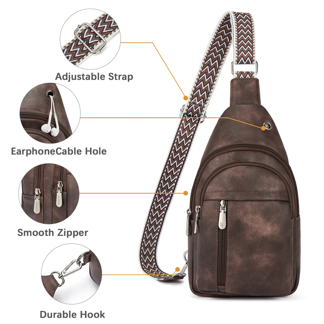 Aurora Chevron Patterned Sling Bag with Adjustable Guitar Strap