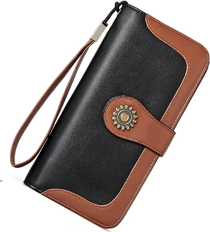 Lomy Sunflower Clasp Large Leather Wristlet Clutch For Women