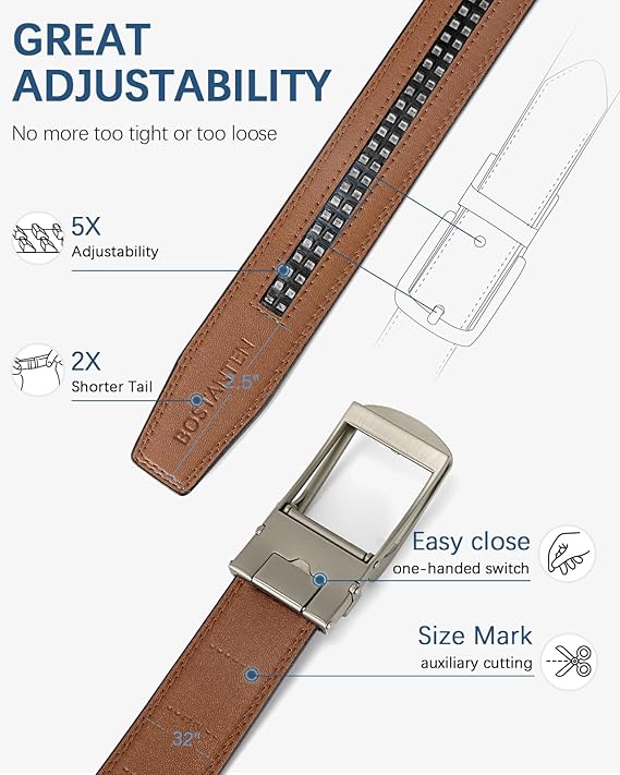Bostanten Men's Ratchet Belt | 2 Pack Dress Leather Belt