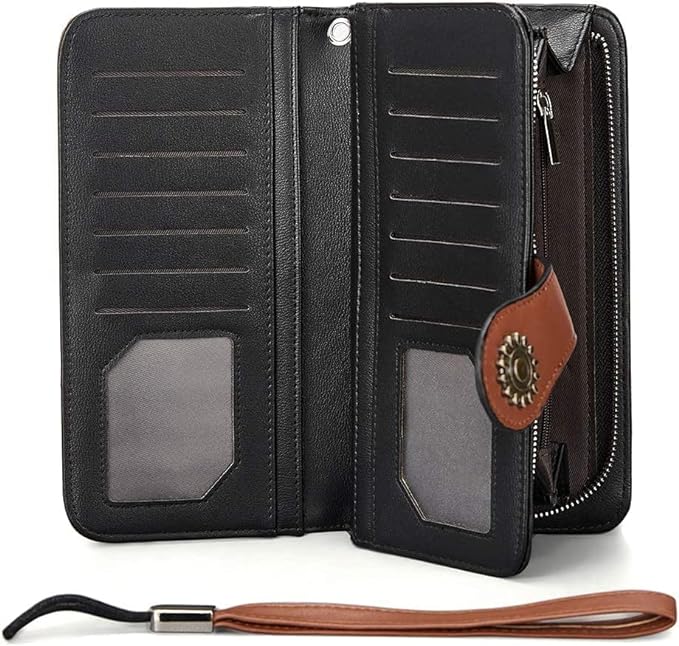 Lomy Sunflower Clasp Large Leather Wristlet Clutch For Women