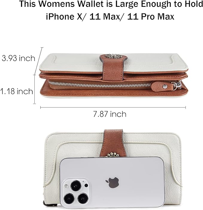 Lomy Sunflower Clasp Large Leather Wristlet Clutch For Women